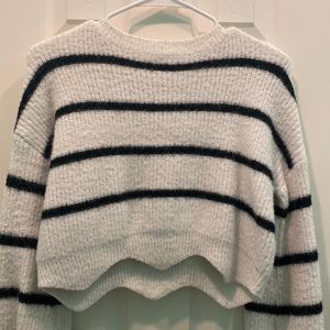 White & Black Striped Sweater with zigzag crop